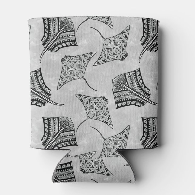 Black and White Tribal Stingrays Can Cooler (Back)