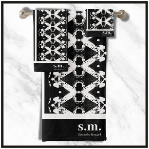 Black and White Tribal Stripe Print Bath Towel Set