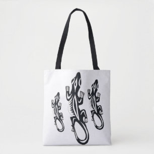 Black and white tribal style lizard   tote bag