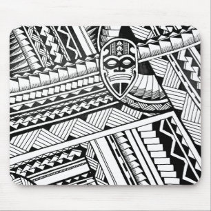 Black and White Tribal Tattoo African Mask Design Mouse Mat