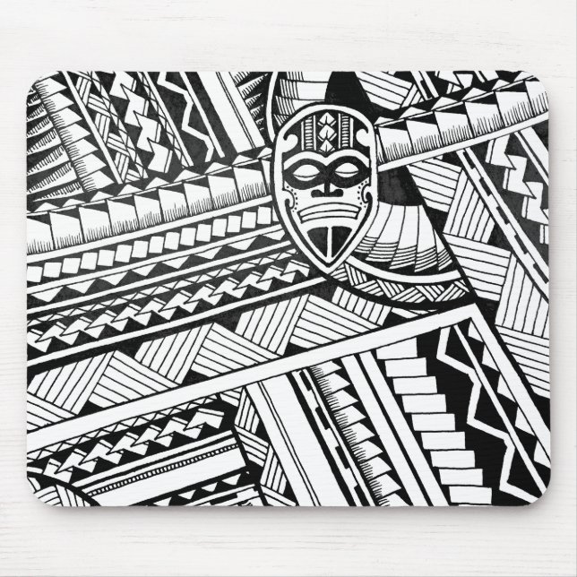 Black and White Tribal Tattoo African Mask Design Mouse Mat (Front)