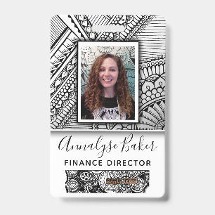 Black and White Tribal Tattoo Employee Photo Name ID Badge