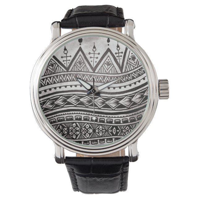 Black and White Tribal Tattoo Pattern Father's Day Watch (Front)
