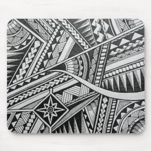 Black and White Tribal Tattoo Stars Stripes Design Mouse Mat