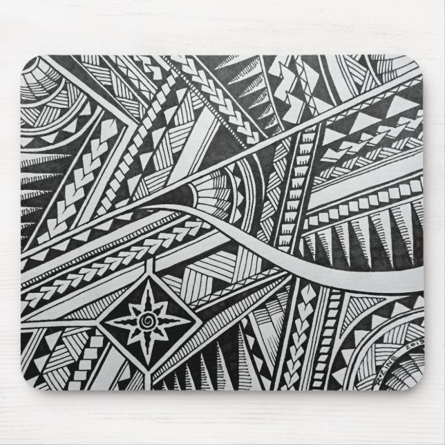 Black and White Tribal Tattoo Stars Stripes Design Mouse Mat (Front)
