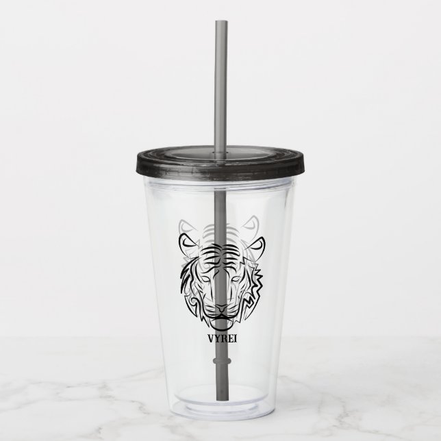 Black and White Tribal Tiger Acrylic Tumbler (Front)