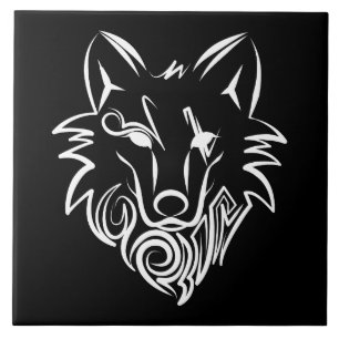 Black and White Tribal Tiger Ceramic Tile