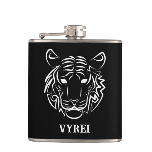 Black and White Tribal Tiger Hip Flask