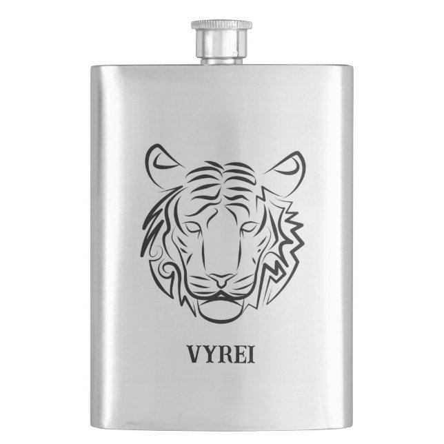Black and White Tribal Tiger Hip Flask (Front)