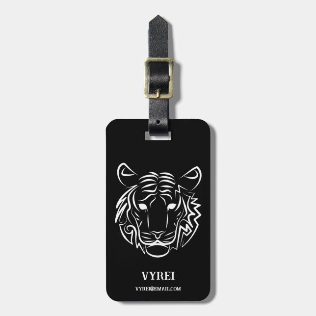 Black and White Tribal Tiger Luggage Tag (Front Vertical)