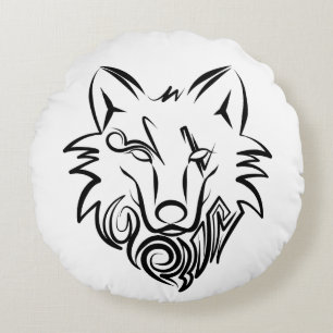 Black and White Tribal Tiger Round Pillow