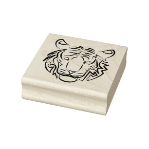 Black and White Tribal Tiger Rubber Stamp