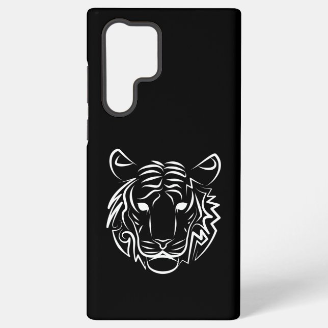 Black and White Tribal Tiger Samsung Galaxy S22 Ultra Case (Back)