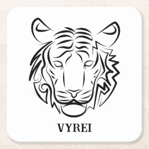 Black and White Tribal Tiger Square Paper Coaster