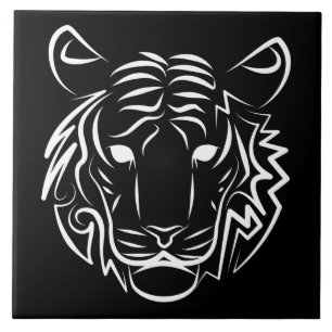 Black and White Tribal Tiger Tile