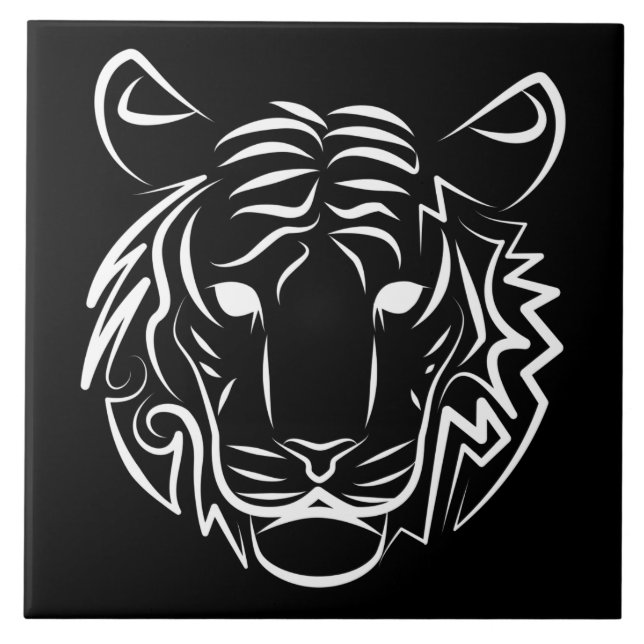 Black and White Tribal Tiger Tile (Front)