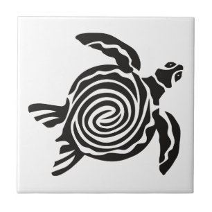 Black and White Tribal Turtle Art Tile