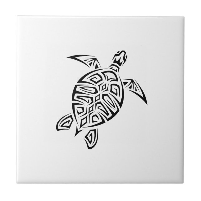 Black And White Tribal Turtle Tile (Front)