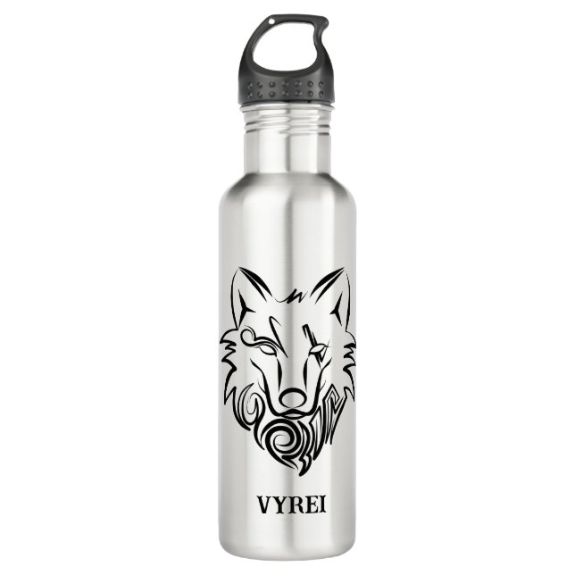 Black and White Tribal Wolf 710 Ml Water Bottle (Front)