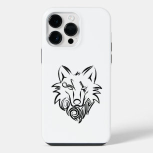 Black and White Tribal Wolf iPhone 14 Pro Max Case