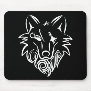 Black and White Tribal Wolf Mouse Mat