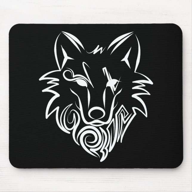 Black and White Tribal Wolf Mouse Mat (Front)