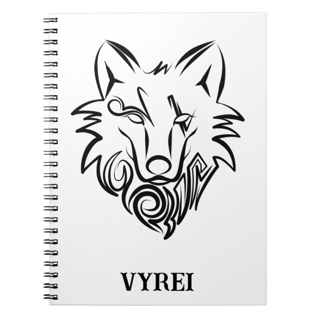 Black and White Tribal Wolf Notebook (Front)