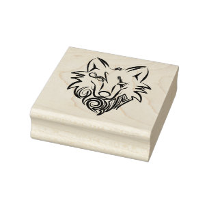 Black and White Tribal Wolf Rubber Stamp