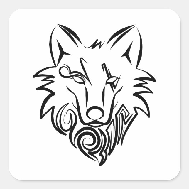 Black and White Tribal Wolf Square Sticker (Front)