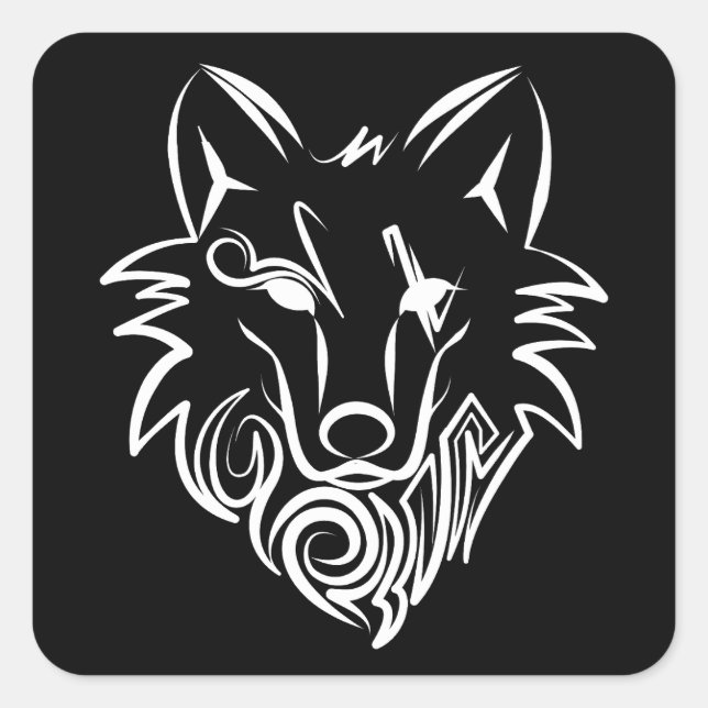 Black and White Tribal Wolf Square Sticker (Front)