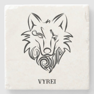 Black and White Tribal Wolf Stone Coaster