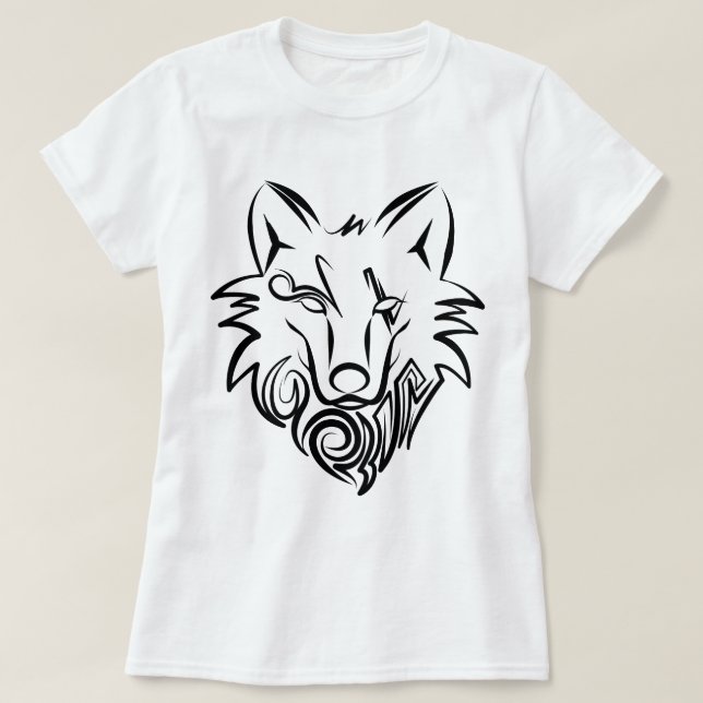 Black and White Tribal Wolf T-Shirt (Design Front)