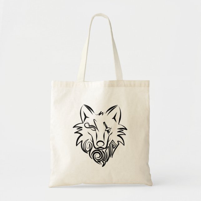 Black and White Tribal Wolf Tote Bag (Front)