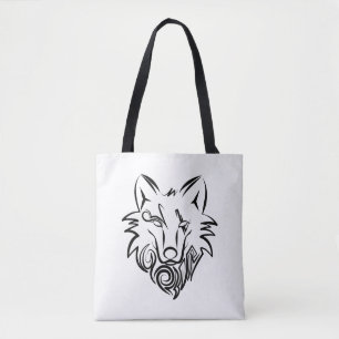 Black and White Tribal Wolf Tote Bag