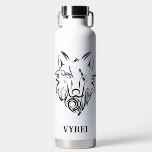 Black and White Tribal Wolf Water Bottle