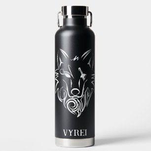 Black and White Tribal Wolf Water Bottle