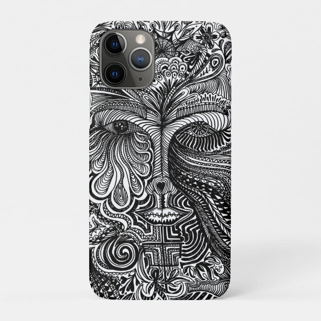 Black and White Trippy Line Portrait Case-Mate iPhone Case (Back)