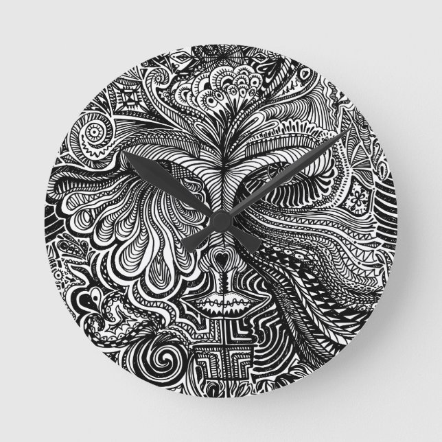 Black and White Trippy Line Portrait Clock (Front)
