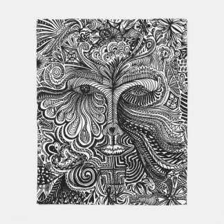 Black and White Trippy Line Portrait Fleece Blanket