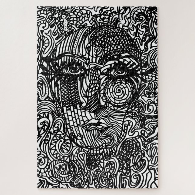 Black and White Trippy Line Portrait  Jigsaw Puzzle (Vertical)