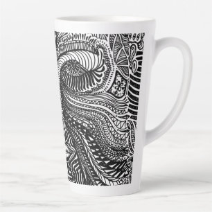 Black and White Trippy Line Portrait Latte Mug