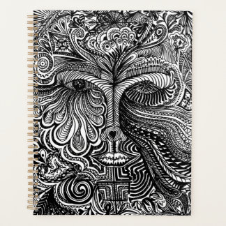 Black and White Trippy Line Portrait Planner