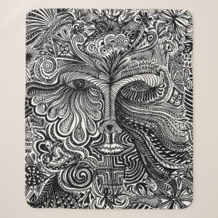 Black and White Trippy Line Portrait Sherpa Blanket