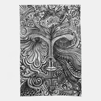 Black and White Trippy Line Portrait Tea Towel