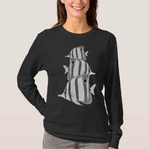 Black And White Tropical Coral Marine Butterfly Fi T-Shirt