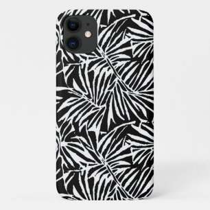 Black And White Tropical Leaf Repeating Pattern iPhone 11 Case