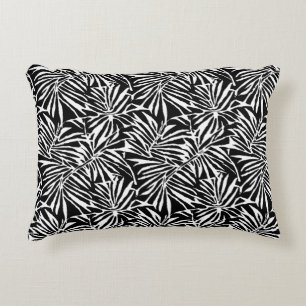 Black And White Tropical Leaf Repeating Pattern Decorative Cushion