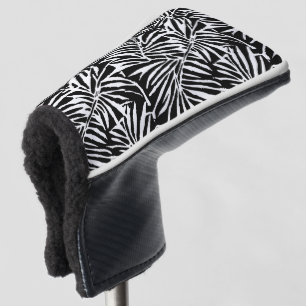 Black And White Tropical Leaf Repeating Pattern Golf Head Cover
