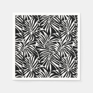 Black And White Tropical Leaf Repeating Pattern Napkin