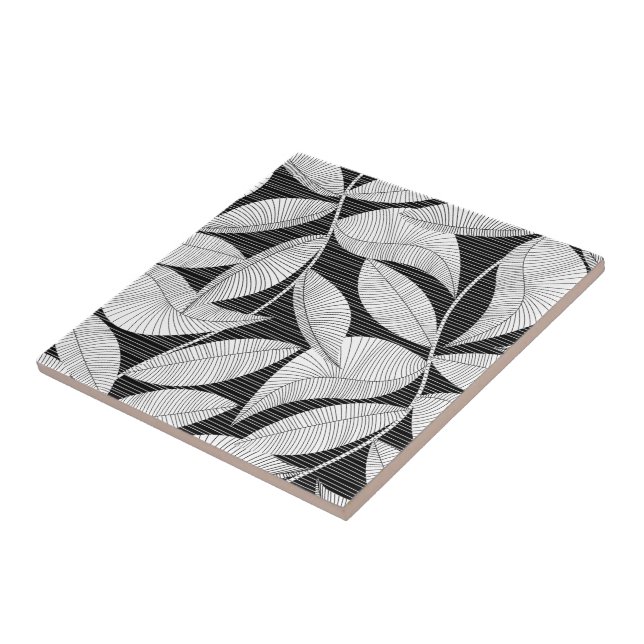 Black and white tropical leaf tile (Side)